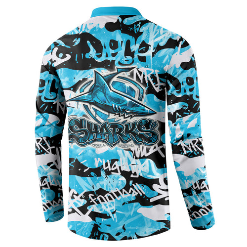 Cronulla-Sutherland Sharks Rugby Button Sweatshirt Graffiti Typography Urban Camo Abstract Street Style