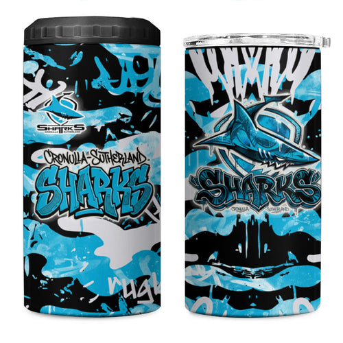 Cronulla-Sutherland Sharks Rugby 4 in 1 Can Cooler Tumbler Graffiti Typography Urban Camo Abstract Street Style