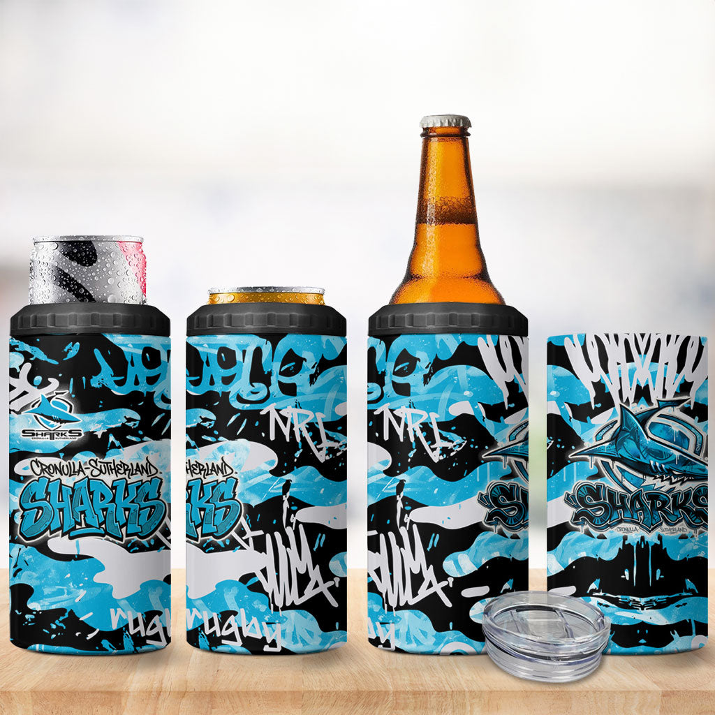 Cronulla-Sutherland Sharks Rugby 4 in 1 Can Cooler Tumbler Graffiti Typography Urban Camo Abstract Street Style