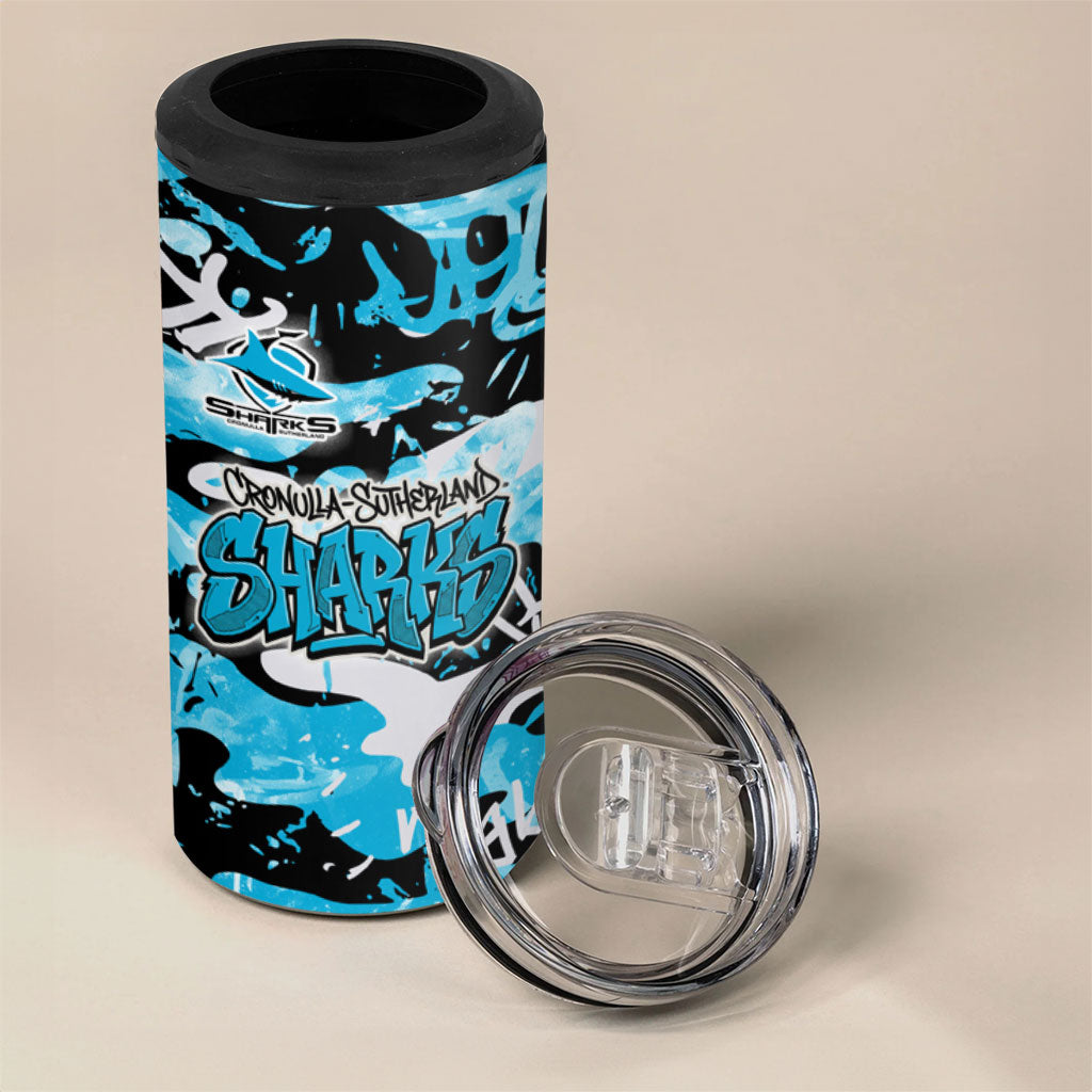 Cronulla-Sutherland Sharks Rugby 4 in 1 Can Cooler Tumbler Graffiti Typography Urban Camo Abstract Street Style