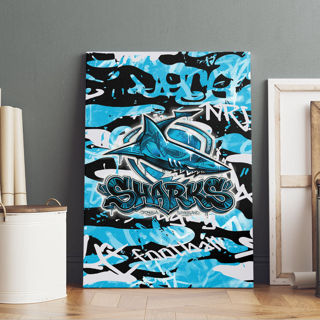 Cronulla-Sutherland Sharks Rugby Canvas Wall Art Graffiti Typography Urban Camo Abstract Street Style