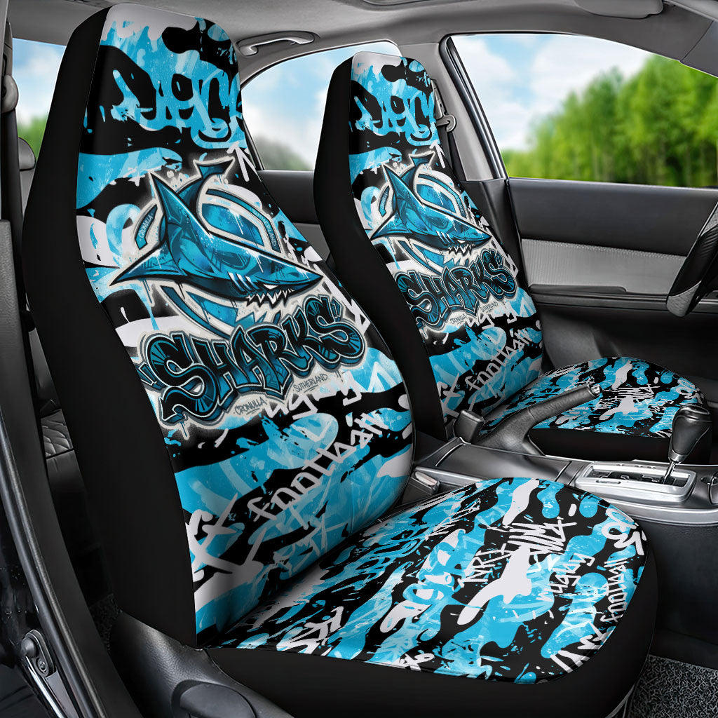 Cronulla-Sutherland Sharks Rugby Car Seat Cover Graffiti Typography Urban Camo Abstract Street Style