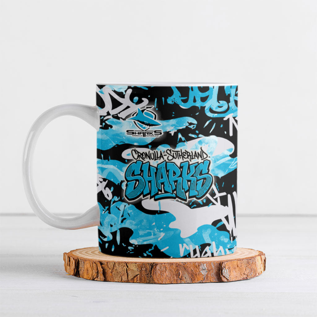 Cronulla-Sutherland Sharks Rugby Ceramic Mug Graffiti Typography Urban Camo Abstract Street Style
