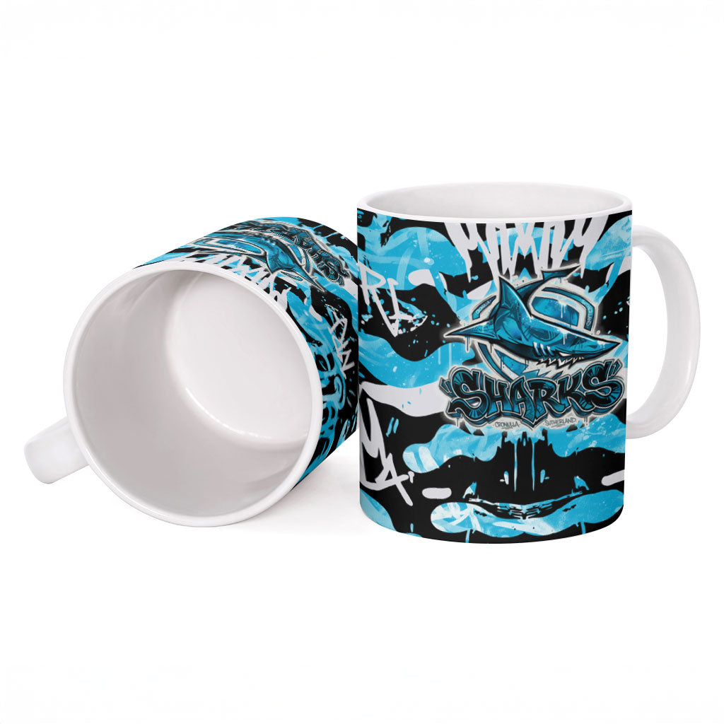 Cronulla-Sutherland Sharks Rugby Ceramic Mug Graffiti Typography Urban Camo Abstract Street Style