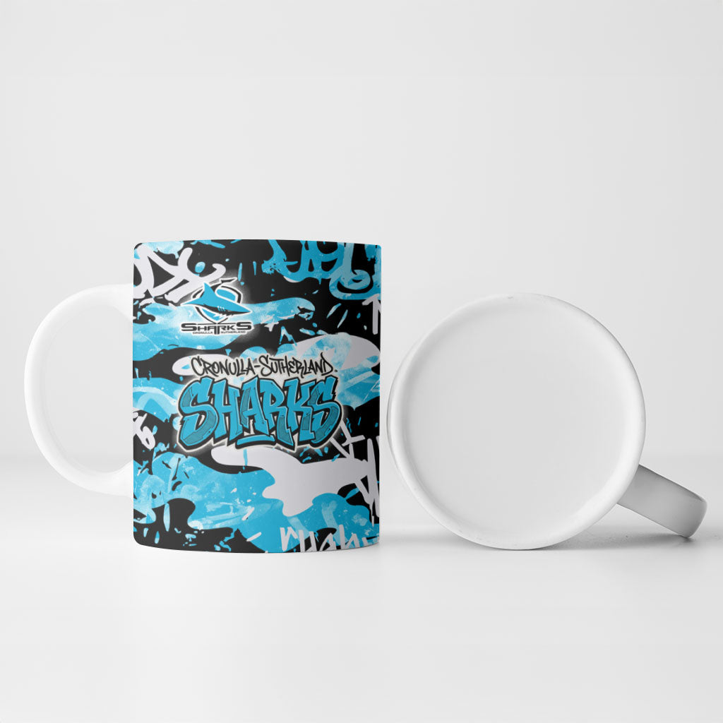 Cronulla-Sutherland Sharks Rugby Ceramic Mug Graffiti Typography Urban Camo Abstract Street Style