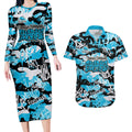 Cronulla-Sutherland Sharks Rugby Couples Matching Long Sleeve Bodycon Dress and Hawaiian Shirt Graffiti Typography Urban Camo Abstract Street Style