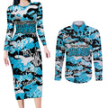 Cronulla-Sutherland Sharks Rugby Couples Matching Long Sleeve Bodycon Dress and Long Sleeve Button Shirt Graffiti Typography Urban Camo Abstract Street Style