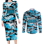 Cronulla-Sutherland Sharks Rugby Couples Matching Long Sleeve Bodycon Dress and Long Sleeve Button Shirt Graffiti Typography Urban Camo Abstract Street Style