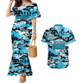 Cronulla-Sutherland Sharks Rugby Couples Matching Mermaid Dress and Hawaiian Shirt Graffiti Typography Urban Camo Abstract Street Style