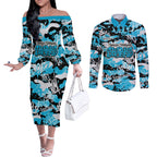 Cronulla-Sutherland Sharks Rugby Couples Matching Off The Shoulder Long Sleeve Dress and Long Sleeve Button Shirt Graffiti Typography Urban Camo Abstract Street Style