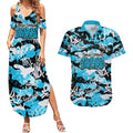 Cronulla-Sutherland Sharks Rugby Couples Matching Summer Maxi Dress and Hawaiian Shirt Graffiti Typography Urban Camo Abstract Street Style