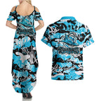 Cronulla-Sutherland Sharks Rugby Couples Matching Summer Maxi Dress and Hawaiian Shirt Graffiti Typography Urban Camo Abstract Street Style