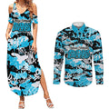 Cronulla-Sutherland Sharks Rugby Couples Matching Summer Maxi Dress and Long Sleeve Button Shirt Graffiti Typography Urban Camo Abstract Street Style