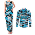 Cronulla-Sutherland Sharks Rugby Couples Matching Tank Maxi Dress and Long Sleeve Button Shirt Graffiti Typography Urban Camo Abstract Street Style