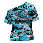 Cronulla-Sutherland Sharks Rugby Cross Shoulder Shirt Graffiti Typography Urban Camo Abstract Street Style
