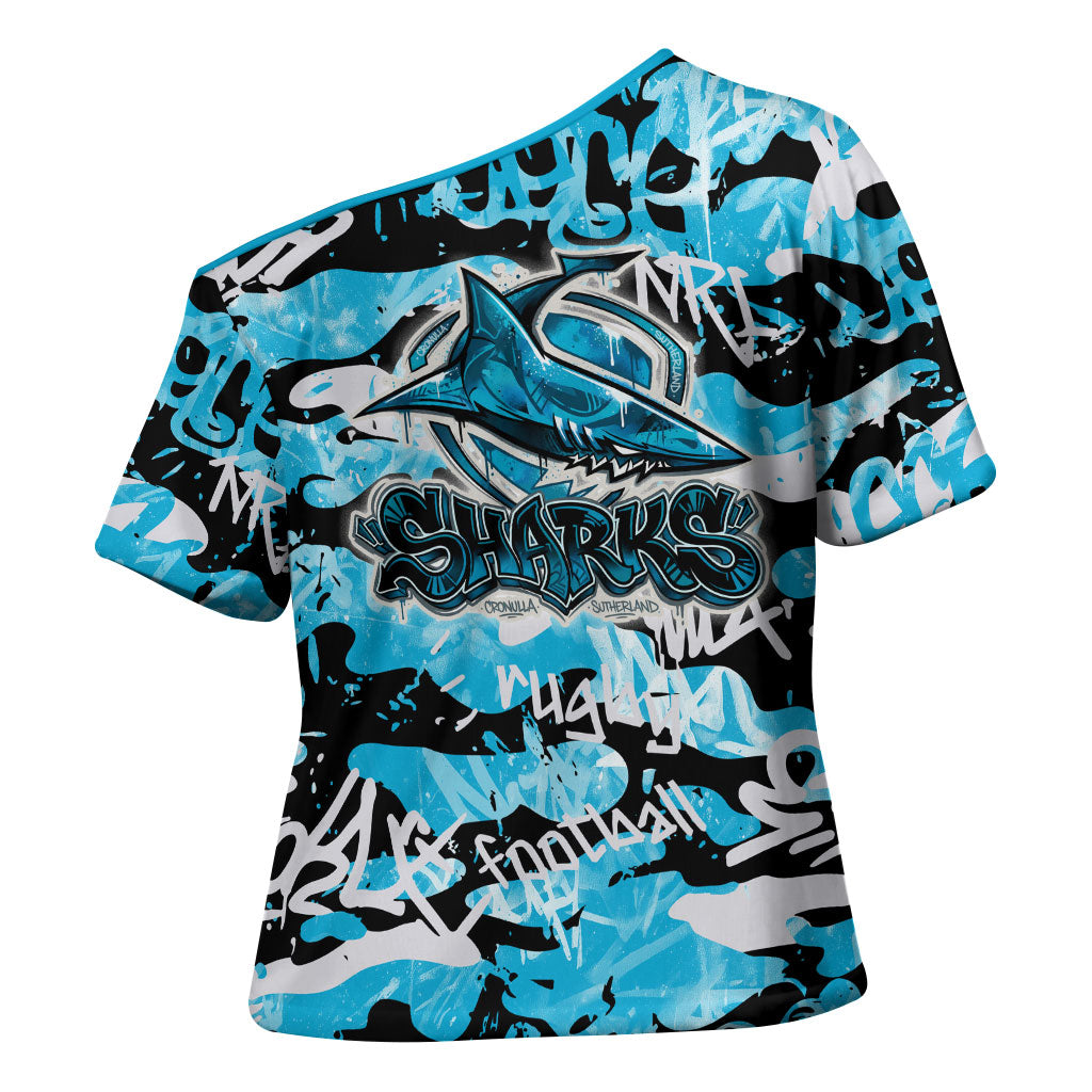 Cronulla-Sutherland Sharks Rugby Cross Shoulder Shirt Graffiti Typography Urban Camo Abstract Street Style