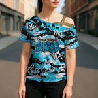 Cronulla-Sutherland Sharks Rugby Cross Shoulder Shirt Graffiti Typography Urban Camo Abstract Street Style