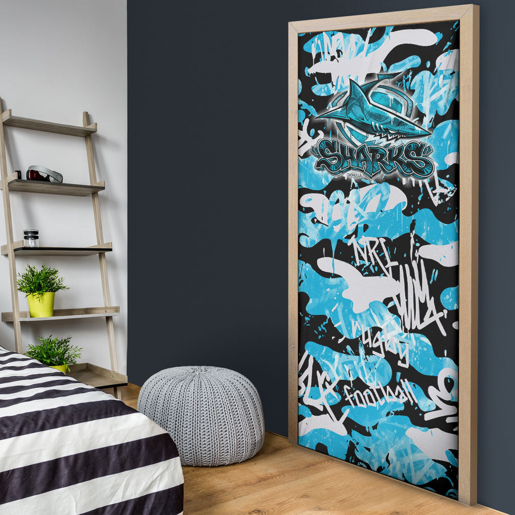 Cronulla-Sutherland Sharks Rugby Door Cover Graffiti Typography Urban Camo Abstract Street Style