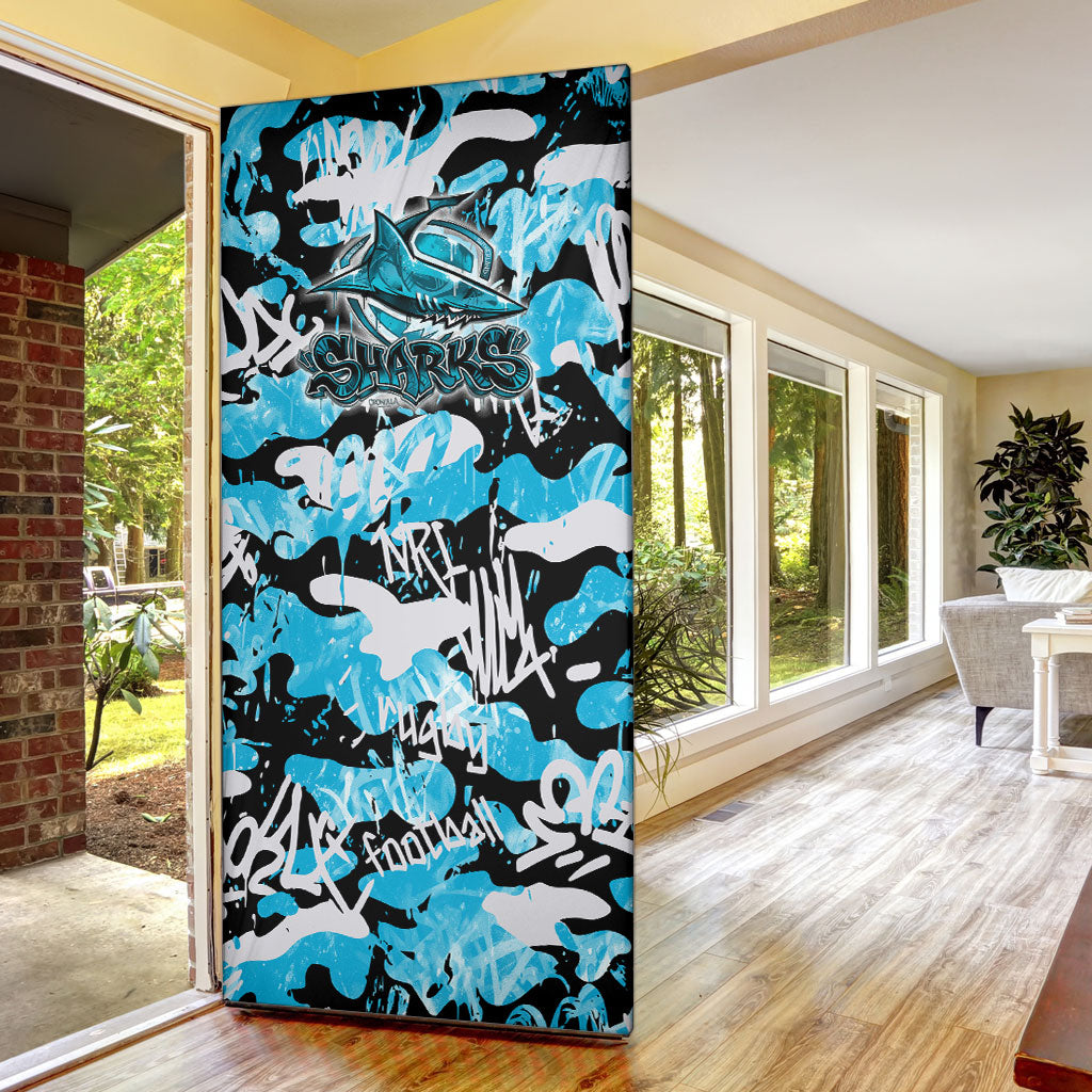 Cronulla-Sutherland Sharks Rugby Door Cover Graffiti Typography Urban Camo Abstract Street Style