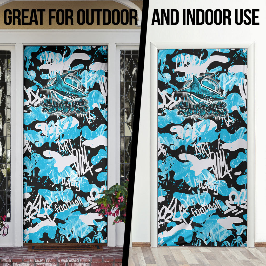 Cronulla-Sutherland Sharks Rugby Door Cover Graffiti Typography Urban Camo Abstract Street Style