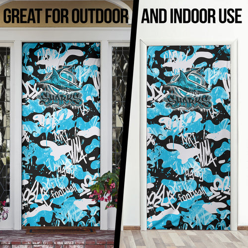 Cronulla-Sutherland Sharks Rugby Door Cover Graffiti Typography Urban Camo Abstract Street Style