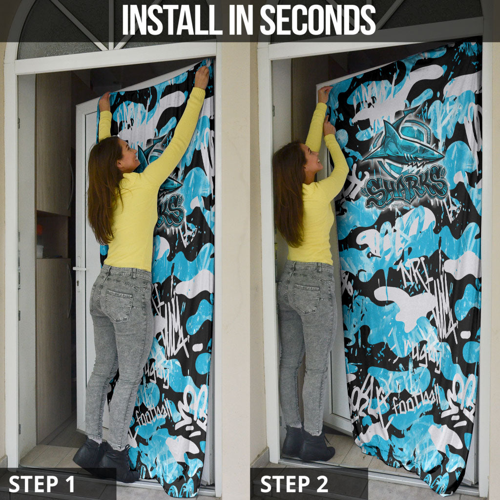 Cronulla-Sutherland Sharks Rugby Door Cover Graffiti Typography Urban Camo Abstract Street Style
