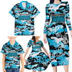 Cronulla-Sutherland Sharks Rugby Family Matching Long Sleeve Bodycon Dress and Hawaiian Shirt Graffiti Typography Urban Camo Abstract Street Style