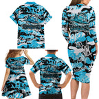 Cronulla-Sutherland Sharks Rugby Family Matching Long Sleeve Bodycon Dress and Hawaiian Shirt Graffiti Typography Urban Camo Abstract Street Style