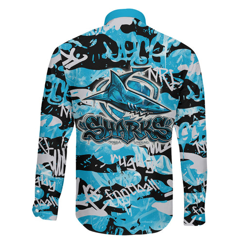 Cronulla-Sutherland Sharks Rugby Family Matching Long Sleeve Bodycon Dress and Hawaiian Shirt Graffiti Typography Urban Camo Abstract Street Style