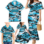 Cronulla-Sutherland Sharks Rugby Family Matching Mermaid Dress and Hawaiian Shirt Graffiti Typography Urban Camo Abstract Street Style