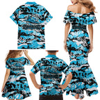 Cronulla-Sutherland Sharks Rugby Family Matching Mermaid Dress and Hawaiian Shirt Graffiti Typography Urban Camo Abstract Street Style
