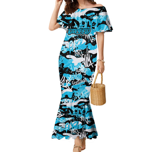Cronulla-Sutherland Sharks Rugby Family Matching Mermaid Dress and Hawaiian Shirt Graffiti Typography Urban Camo Abstract Street Style