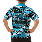 Cronulla-Sutherland Sharks Rugby Family Matching Off The Shoulder Long Sleeve Dress and Hawaiian Shirt Graffiti Typography Urban Camo Abstract Street Style