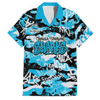 Cronulla-Sutherland Sharks Rugby Family Matching Off The Shoulder Long Sleeve Dress and Hawaiian Shirt Graffiti Typography Urban Camo Abstract Street Style