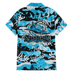 Cronulla-Sutherland Sharks Rugby Family Matching Off The Shoulder Long Sleeve Dress and Hawaiian Shirt Graffiti Typography Urban Camo Abstract Street Style