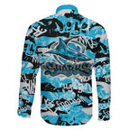 Cronulla-Sutherland Sharks Rugby Family Matching Off The Shoulder Long Sleeve Dress and Hawaiian Shirt Graffiti Typography Urban Camo Abstract Street Style