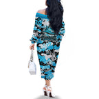 Cronulla-Sutherland Sharks Rugby Family Matching Off The Shoulder Long Sleeve Dress and Hawaiian Shirt Graffiti Typography Urban Camo Abstract Street Style