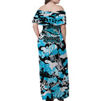 Cronulla-Sutherland Sharks Rugby Family Matching Off Shoulder Maxi Dress and Hawaiian Shirt Graffiti Typography Urban Camo Abstract Street Style