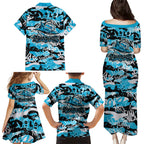 Cronulla-Sutherland Sharks Rugby Family Matching Puletasi and Hawaiian Shirt Graffiti Typography Urban Camo Abstract Street Style