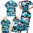 Cronulla-Sutherland Sharks Rugby Family Matching Short Sleeve Bodycon Dress and Hawaiian Shirt Graffiti Typography Urban Camo Abstract Street Style