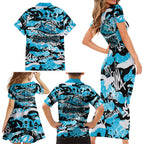 Cronulla-Sutherland Sharks Rugby Family Matching Short Sleeve Bodycon Dress and Hawaiian Shirt Graffiti Typography Urban Camo Abstract Street Style