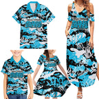 Cronulla-Sutherland Sharks Rugby Family Matching Summer Maxi Dress and Hawaiian Shirt Graffiti Typography Urban Camo Abstract Street Style