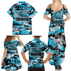 Cronulla-Sutherland Sharks Rugby Family Matching Summer Maxi Dress and Hawaiian Shirt Graffiti Typography Urban Camo Abstract Street Style