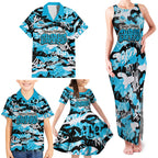 Cronulla-Sutherland Sharks Rugby Family Matching Tank Maxi Dress and Hawaiian Shirt Graffiti Typography Urban Camo Abstract Street Style
