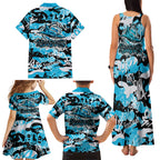 Cronulla-Sutherland Sharks Rugby Family Matching Tank Maxi Dress and Hawaiian Shirt Graffiti Typography Urban Camo Abstract Street Style