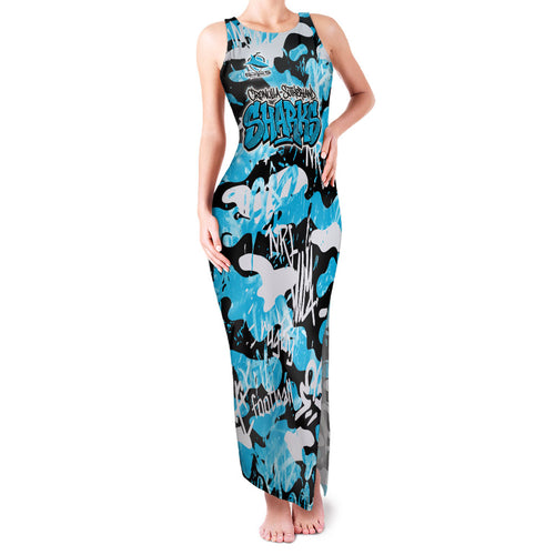 Cronulla-Sutherland Sharks Rugby Family Matching Tank Maxi Dress and Hawaiian Shirt Graffiti Typography Urban Camo Abstract Street Style