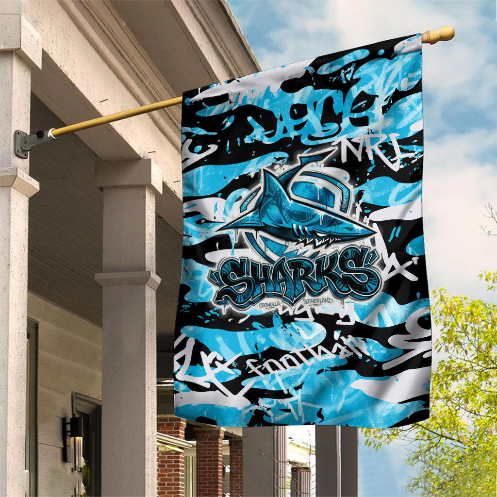 Cronulla-Sutherland Sharks Rugby Garden Flag Graffiti Typography Urban Camo Abstract Street Style