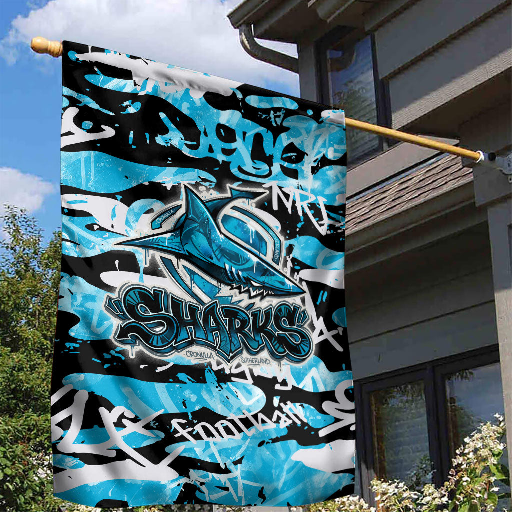 Cronulla-Sutherland Sharks Rugby Garden Flag Graffiti Typography Urban Camo Abstract Street Style