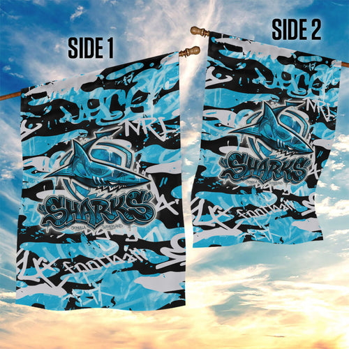 Cronulla-Sutherland Sharks Rugby Garden Flag Graffiti Typography Urban Camo Abstract Street Style