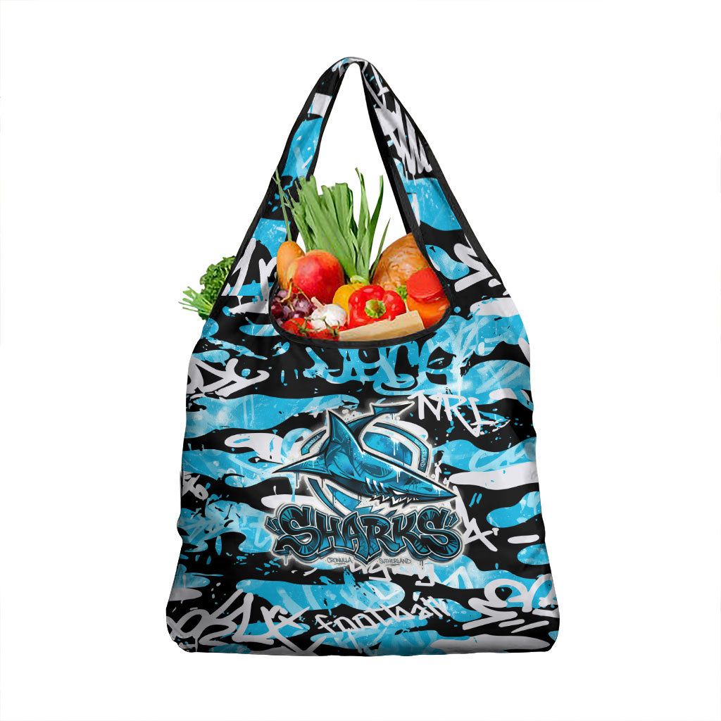 Cronulla-Sutherland Sharks Rugby Grocery Bag Graffiti Typography Urban Camo Abstract Street Style
